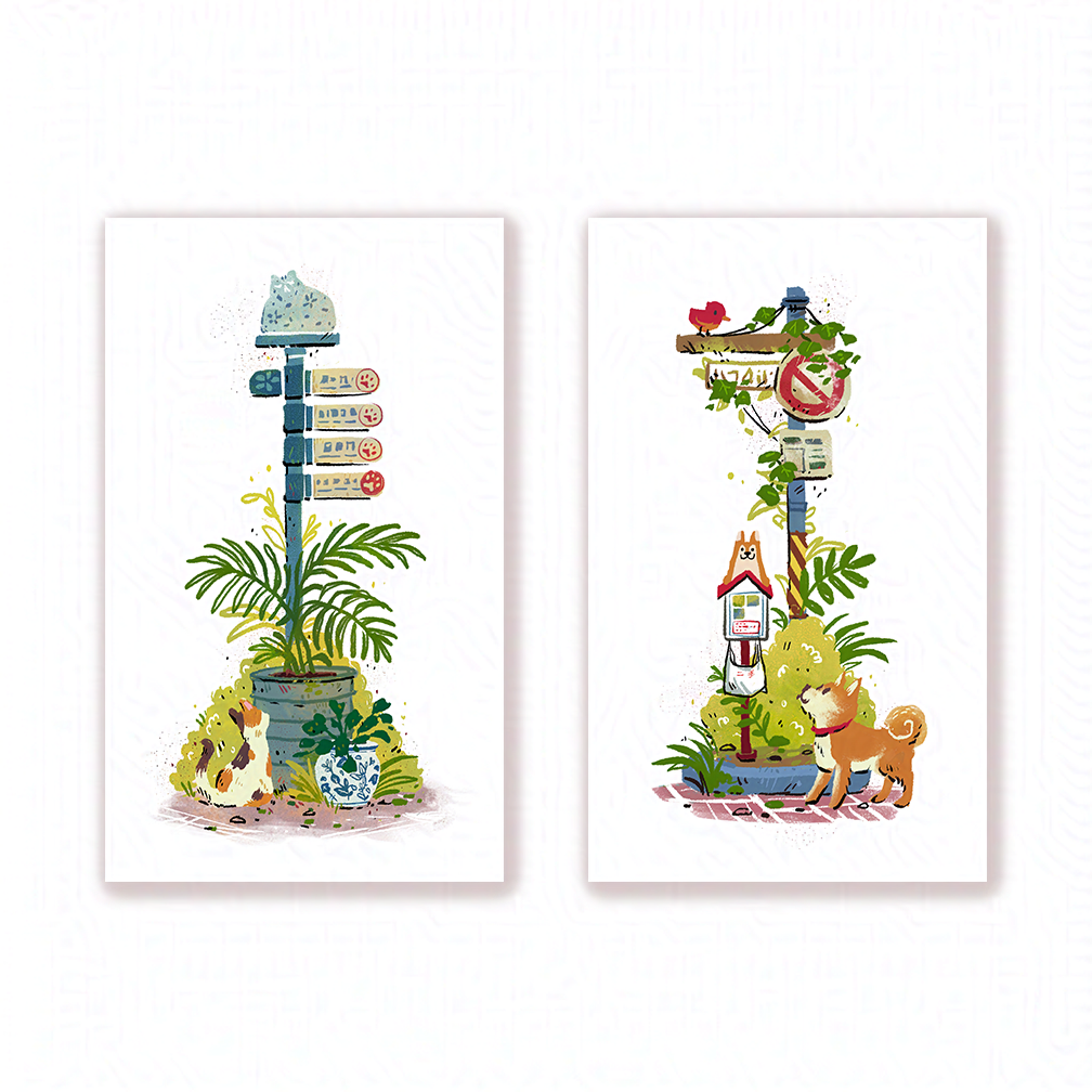Cat +Dog Stop Art Print Set